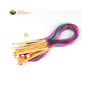 Tunisian Crochet Hook Set with Cable to Crochet Blanket known as Afghans Rug Hook Kit with Coloured Cable (3-10mm),