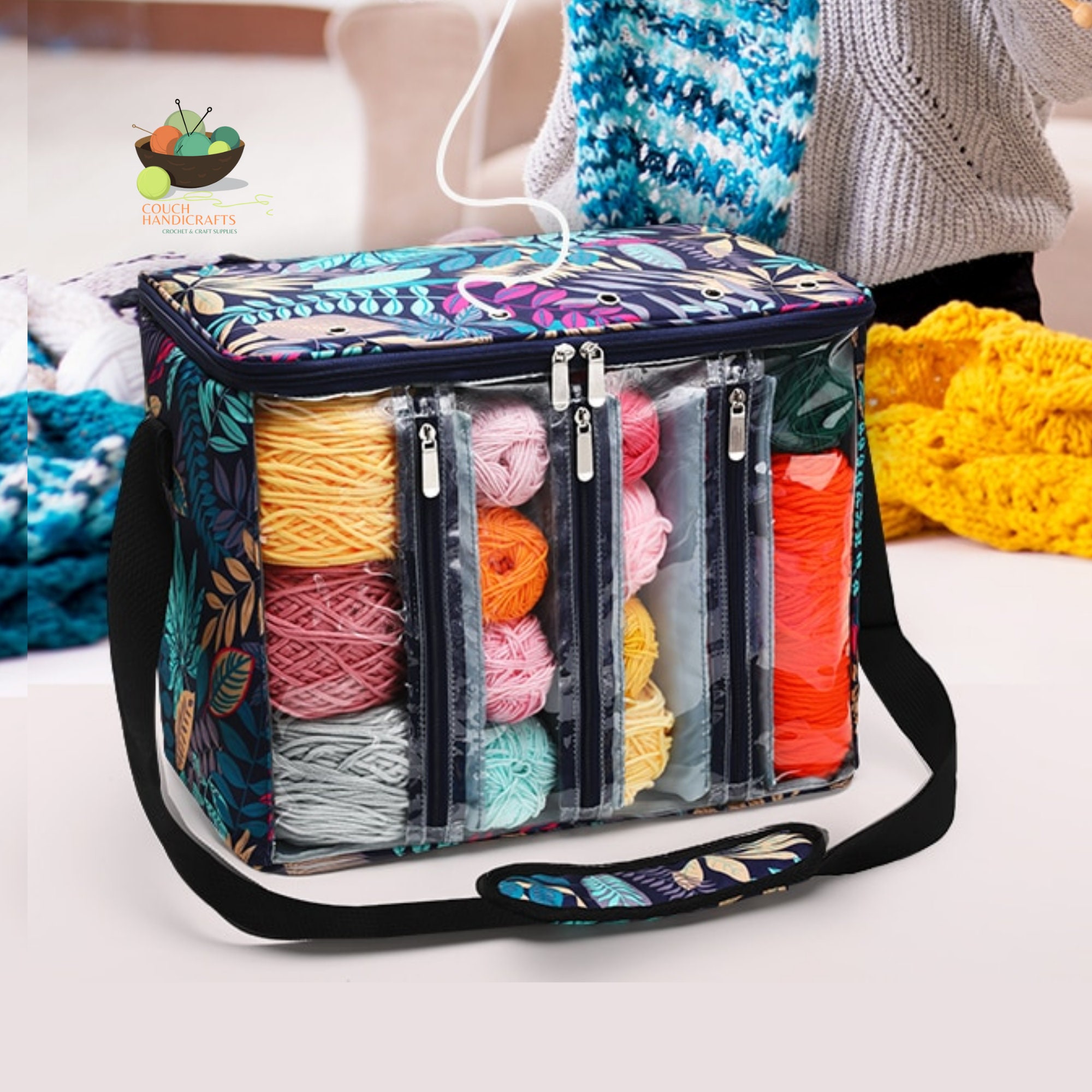 Knitting Bag Portable Durable Large Capacity Yarn Storage Bag for Crocheting  black