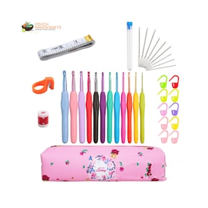 Impara a lavorare all'uncinetto con questo set di uncinetti con impugnatura morbida e custodia morbida per aghi, set ergonomico per principianti all'uncinetto