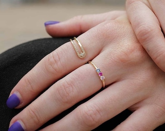 Rainbow 14k Gold CZ Ring | Minimalistic Everyday Ring | 14k Gold-filled Stackable Ring by Sachelle Collective