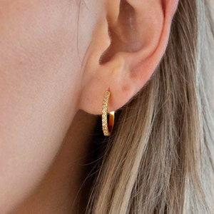 Amélie 4k Gold Hoop Pave Earrings/ Dainty Gold-Filled Hoop Earrings / Minimalistic Stackable Earrings by Sachelle Collective image 1