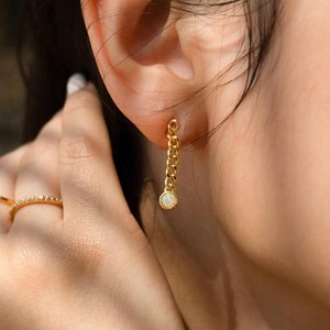 Ava Opal Chain Drop Earring / Classic 14k Gold Filled Chain Earrings Opal by Sachelle Collective image 1