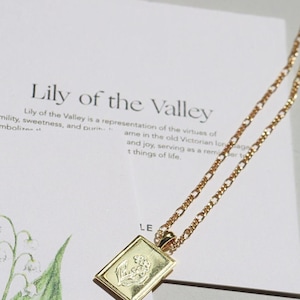 May Lily of the Valley Birth Flower Pendant / 14k Gold Chain Necklaces / Emerald Birth Stone Charm by Sachelle Collective