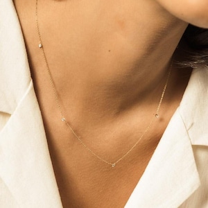 Jules Six Bezel CZ 14k Gold Necklace / Dainty Cubic Zirconia Stones / Minimalistic Layering Gold Filled Necklaces by Sachelle Collective