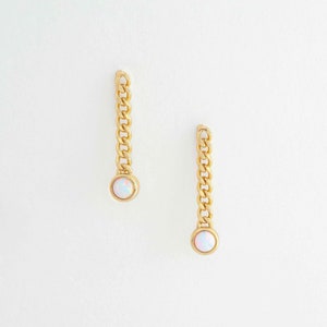 Ava Opal Chain Drop Earring / Classic 14k Gold Filled Chain Earrings Opal by Sachelle Collective image 3