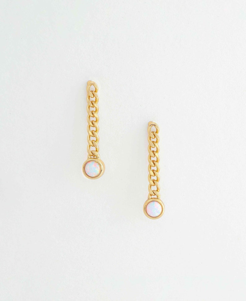 Ava Opal Chain Drop Earring / Classic 14k Gold Filled Chain Earrings Opal by Sachelle Collective image 3