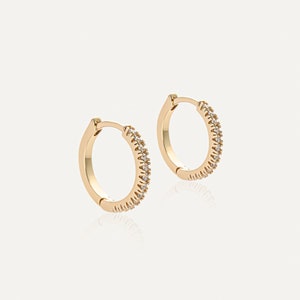 Amélie 4k Gold Hoop Pave Earrings/ Dainty Gold-Filled Hoop Earrings / Minimalistic Stackable Earrings by Sachelle Collective image 5