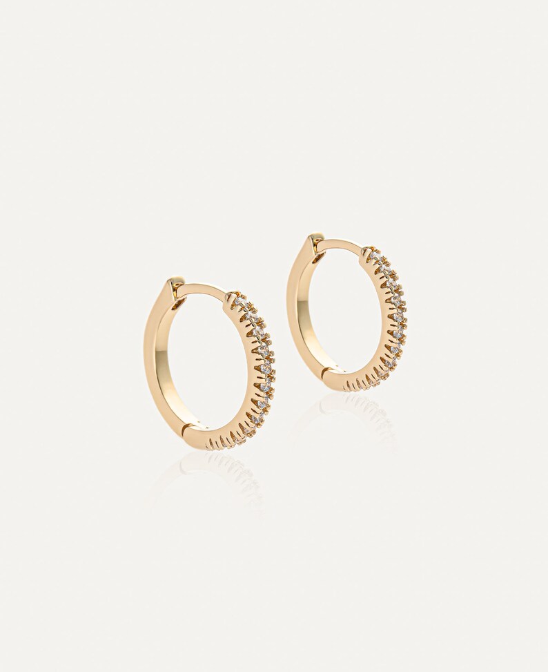 Amélie 4k Gold Hoop Pave Earrings/ Dainty Gold-Filled Hoop Earrings / Minimalistic Stackable Earrings by Sachelle Collective image 5