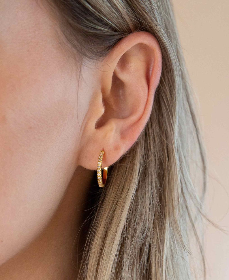 Amélie 4k Gold Hoop Pave Earrings/ Dainty Gold-Filled Hoop Earrings / Minimalistic Stackable Earrings by Sachelle Collective image 1