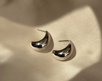Agathe Rhodium Plated Statement Earrings | Sleek Teardrop Earrings | Polished Silver Earrings by Sachelle Collective