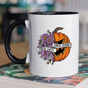 Spooky and Sweet Mug, Halloween Mug, Mood Mug, Flower Mug, Pumpkin Mug, Trick or Treat Mug, Fall Mug, Spooky Gift, Gift for Halloween