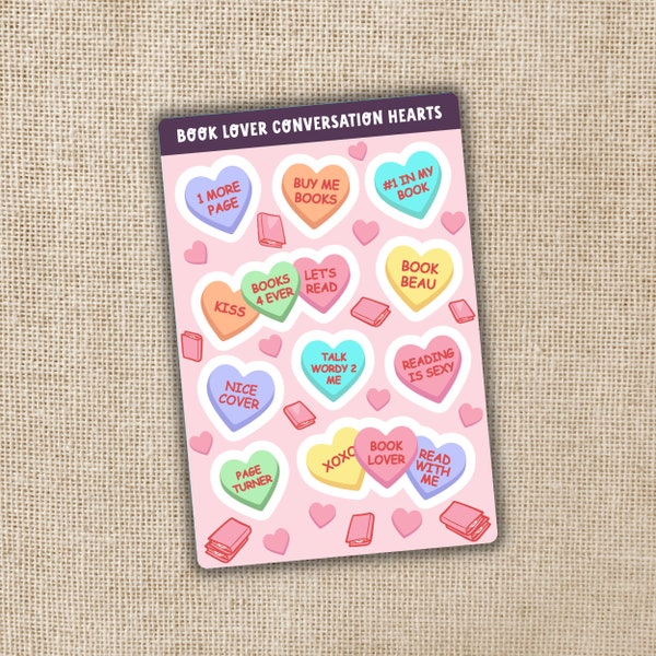 Book Lover Conversation Hearts Sticker Sheet | Valentine's Day Gift