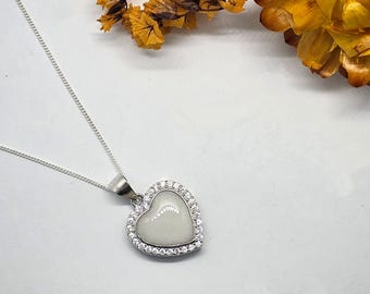 Breastmilk Heart Pendant Necklace | Sterling Silver Diamante Keepsake Jewellery | Anaya