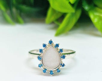 Sterling Silver Birthstone Halo Ring | Breastmilk Keepsake Jewellery | Personalised Memory Gift | Laina