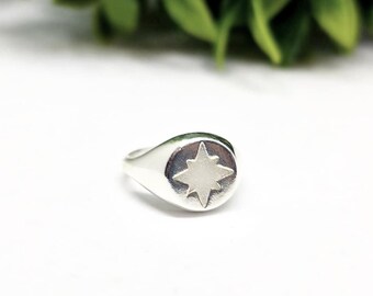 Sterling Silver Star Signet Ring | Unisex Breastmilk Keepsake Jewellery | Memory Gift | Astron