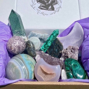 Crystal mystery box, free confetti, Spheres, Towers, Freeforms, Carvings, Flames, Gemstone, Druzy, Unique Crystals, Crystal gift set