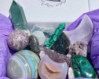 Crystal mystery box, free confetti, Spheres, Towers, Freeforms, Carvings, Flames, Gemstone, Druzy, Unique Crystals, Crystal gift set