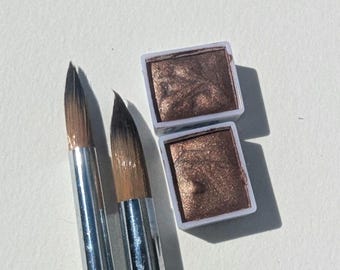 Caramel Macchiato handmade watercolor half pans | shimmer #B050