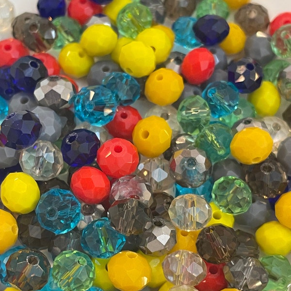 1.4 Ounces of Rondelle  Mixed Glass Beads | wholesale bead assortment | beads for jewelry making | 8mm by 6mm beads | bright colored beads