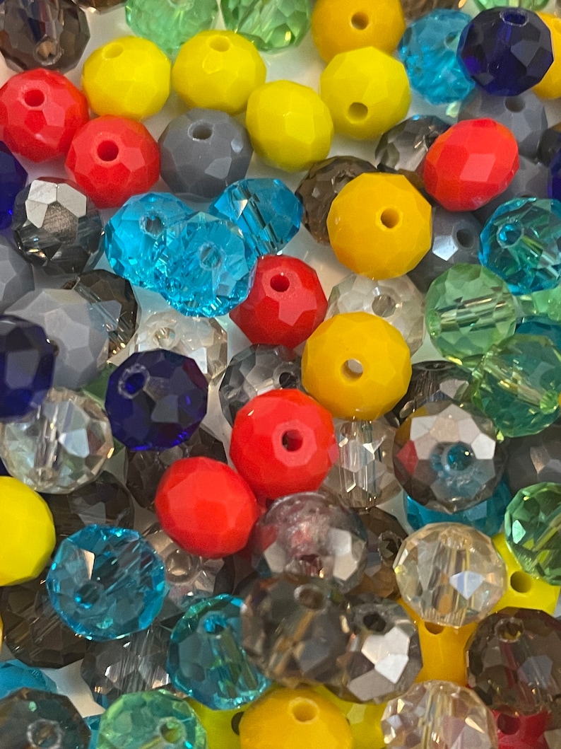 1.4 Ounces of Rondelle Mixed Glass Beads Wholesale Bead Assortment Beads for Jewelry Making 8mm