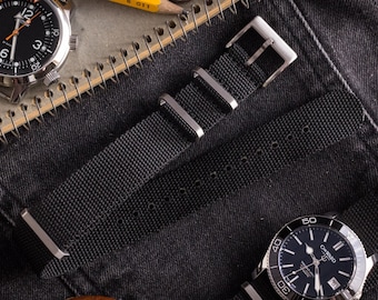 Black – Thick, Nylon Canvas Premium Slip Through Watch Strap ( 20 & 22mm ) Replacement Strap for Omega, Rolex, Longines