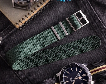 Night Green Adjustable Single Pass Herringbone Slip Through Watch Strap ( 20 & 22mm ) Replacement Strap for Omega, Rolex, Longines