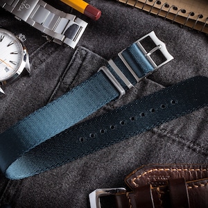 Asteroid Blue Adjustable Single Pass Seat Belt Slip Through Watch Strap ( 20 & 22mm ) Replacement Strap for Omega, Rolex, Seiko, Sinn