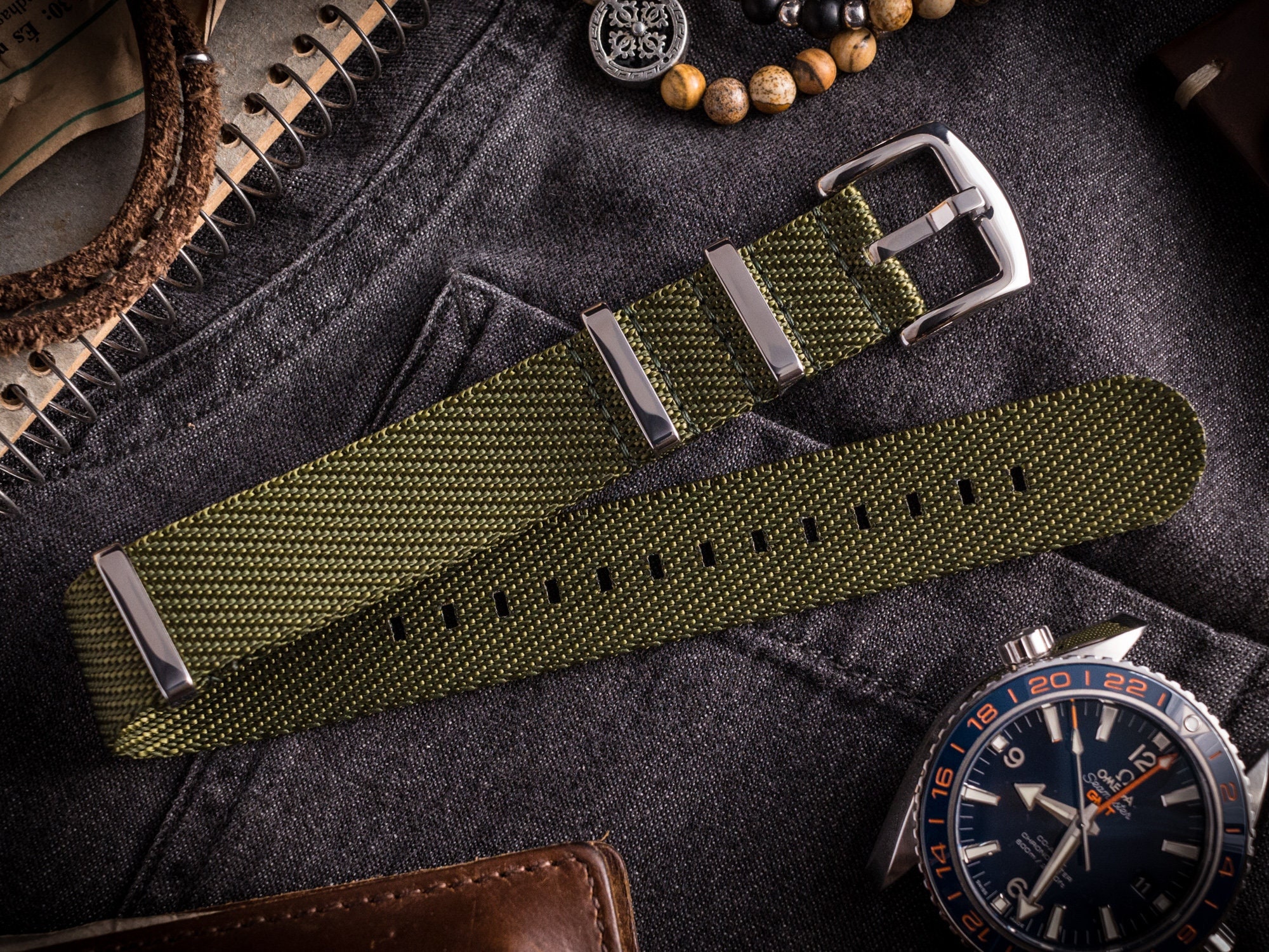 Military Green – Premium Twill Slip Through Watch Strap with Polished  Hardware 20 22mm Strap for Omega, Seiko, Sinn, Rolex