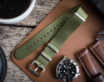 Military green – Premium Seat Belt Slip Through Watch Strap ( 20 & 22mm ) Replacement Strap for Omega, Rolex, Longines