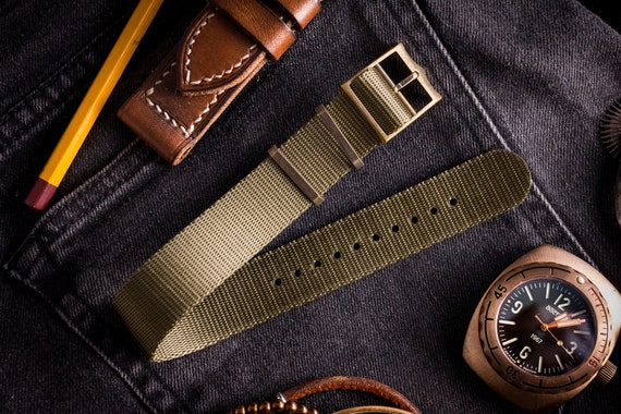 Bond - Black, Beige and Gray Adjustable Nylon Fabric Single Pass Slip Through Watch Strap (20 & 22mm)