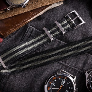 Bond - Black and Grey – Thick Premium Slip Through Watch Strap ( 20 & 22mm ) Replacement Strap for Omega, Rolex, Longines