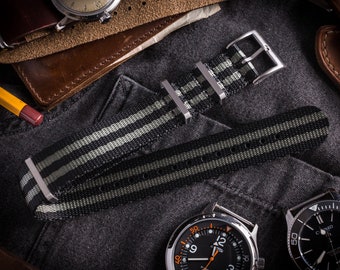 Bond - Black and Grey – Thick Premium Slip Through Watch Strap ( 20 & 22mm ) Replacement Strap for Omega, Rolex, Longines