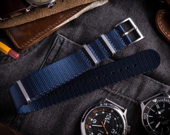 Dark Blue – Thick Premium Slip Through Watch Strap ( 20 & 22mm ) Replacement Strap for Omega, Rolex, Longines