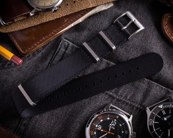 Black – Premium Slip Through Watch Strap ( 20 & 22mm ) Replacement Strap for Omega, Rolex, Longines