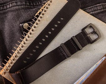 All Black – Premium Slip Through Watch Strap ( 20 & 22mm ) Replacement Strap for Omega, Rolex, Longines