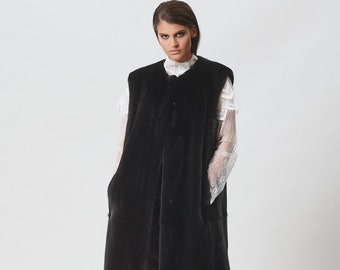 Black Mink Fur Vest Made of 100% Real Mink Fur