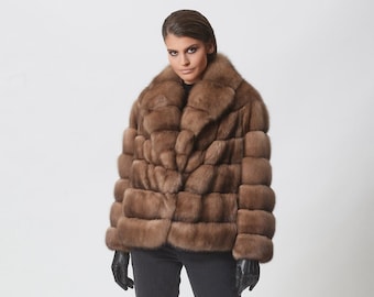 Lavander Sable Fur Short Jacket Made of 100% Real Fur. Pelliccia