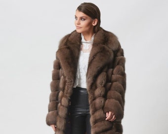 Platinum Sable Fur Jacket with Rever Collar Made of 100% Real Fur. Zobel