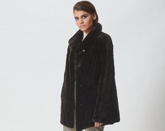Black Sheared Mink Fur Short Jacket - Wing Collar