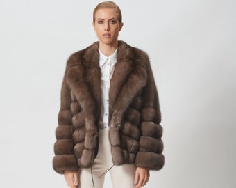 Platinum Sable Fur Short Relaxed Fit Jacket Made of 100% Real Fur. Zobel