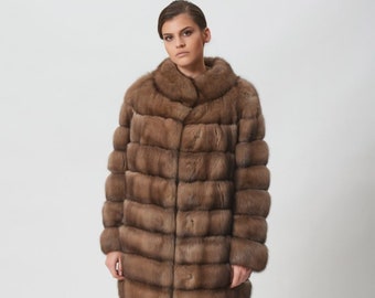 Lavander Sable Fur Jacket with Stand Collar Made of 100% Real Fur. Zobel