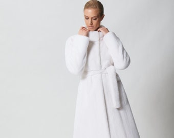 Abrigo de piel de visón blanco con cinturón - Kopenhagen Fur