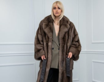 Platinum Sable Relaxed Fit Fur Coat Made of 100% Real Fur. Zibellina