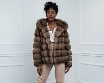 Lavander Sable Fur Jacket Made of 100% Real Fur. Zibellina