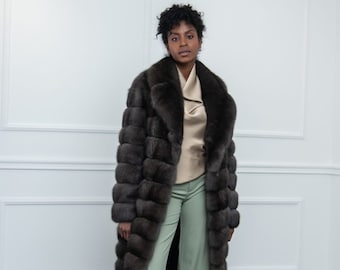 Silvery Sable Fur Coat Made of 100% Real Fur. Zobel