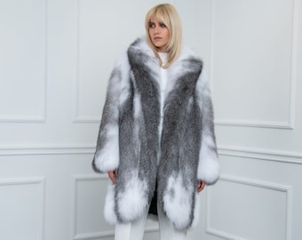 Gray and White Fox Fur Jacket Made of 100% Real Fox Fur - Etsy Gray and White Fox Fur Jacket Made of 100% Real Fox Fur - Etsy