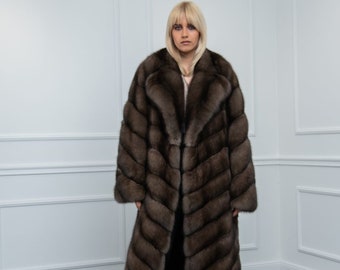 Platinum Sable Parquet Fur Coat Made of 100% Real Fur. Zibellina