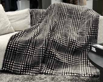 Pied De Poule Sheared Mink Throw – Pattern 1 Made of Real Fur. Luxury Living Room. Real Fur Blanket
