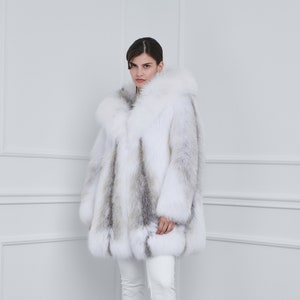 Arctic Gold Fox Fur Jacket With Hood Made of 100% Real Fur. Real Fur ...