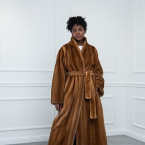 Gold Mink Fur Coat with Stand Shawl Collar Made of 100% Real Mink Fur